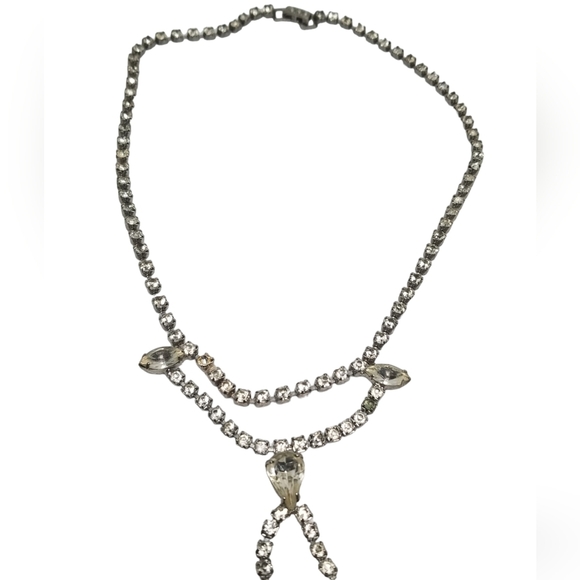 1950S FACETED CRYSTAL & SILVERTONE COLLAR LENGTH NECKLACE - Picture 3 of 7
